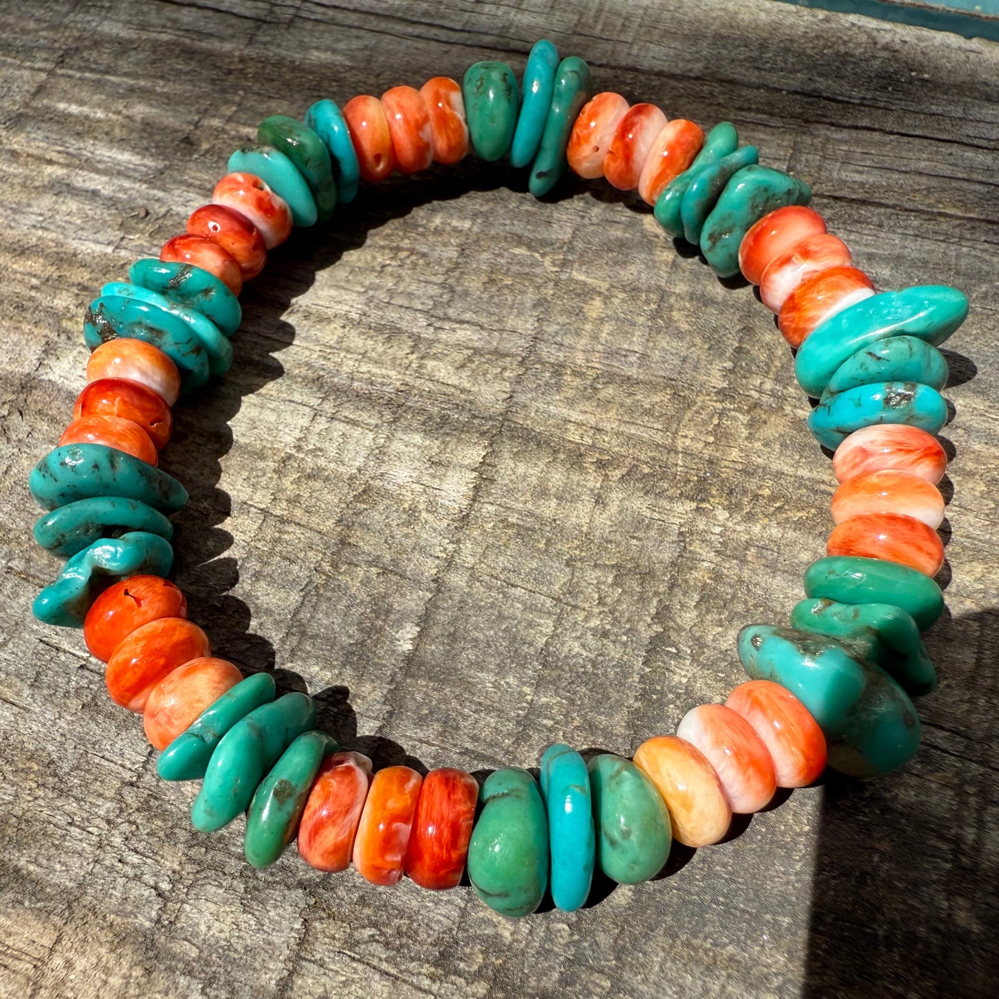Turquoise and Orange Spiny, Coral or Tigers Eye Purple Spiny Stretch Bracelet