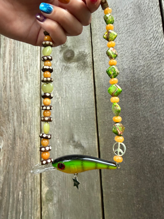 Funky Fun Fish Lure Multi Ston Necklace