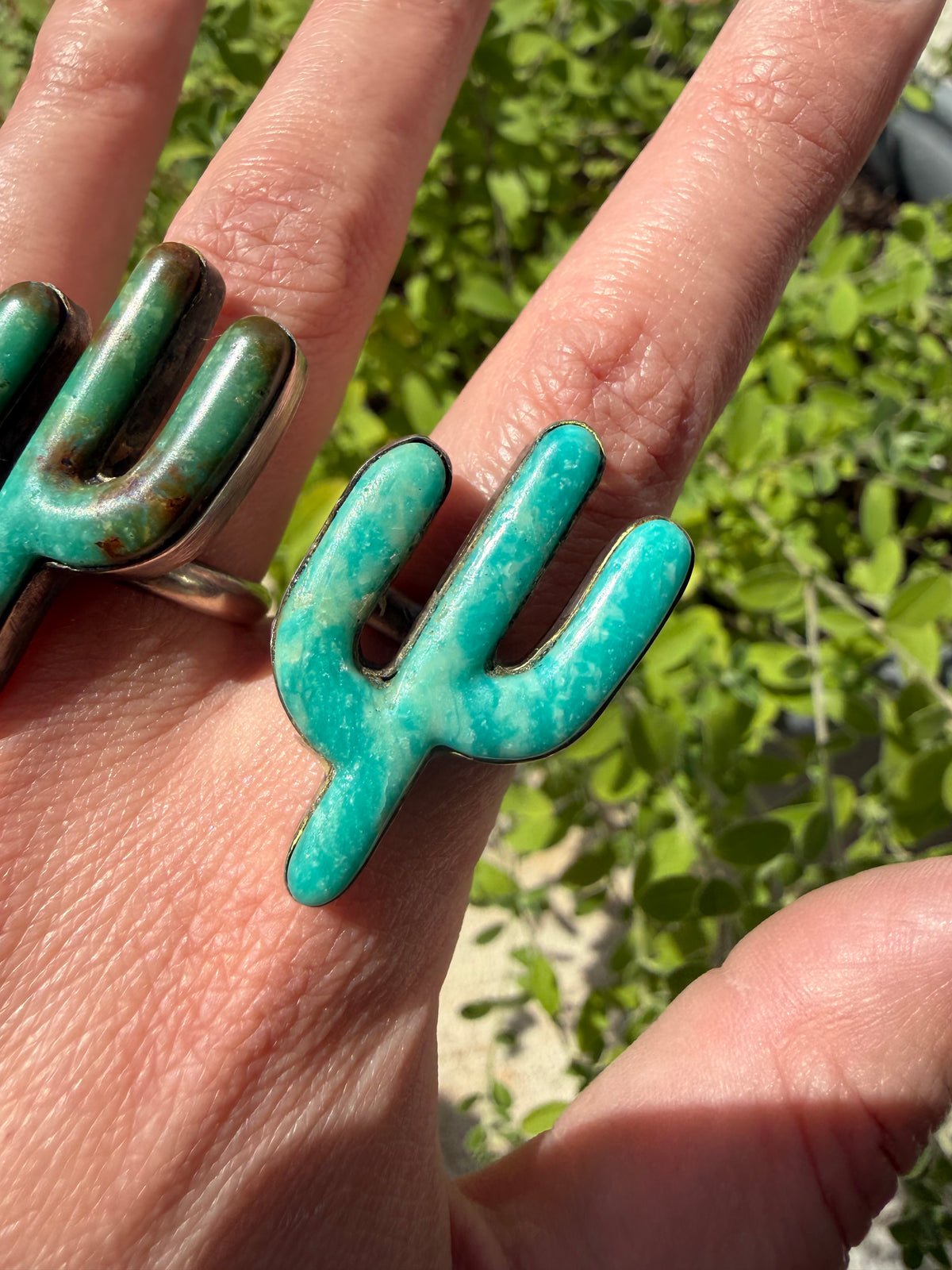 Navajo Turquoise Cactus Sterling Silver Adjustable Ring