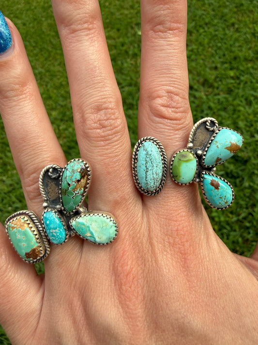 Mixed Turquoise Half Butterfly Sterling Silver Floater Ring