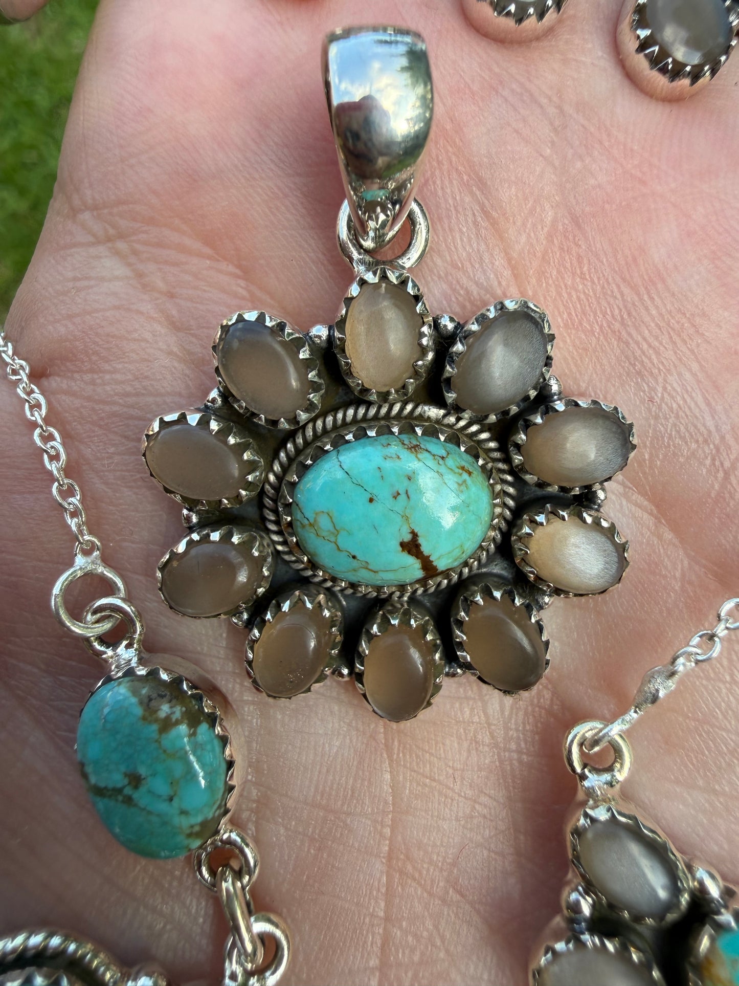 Mine 8 Turquoise and Chocolate Moonstone Sterling Silver Necklace, Ring, or Pendant
