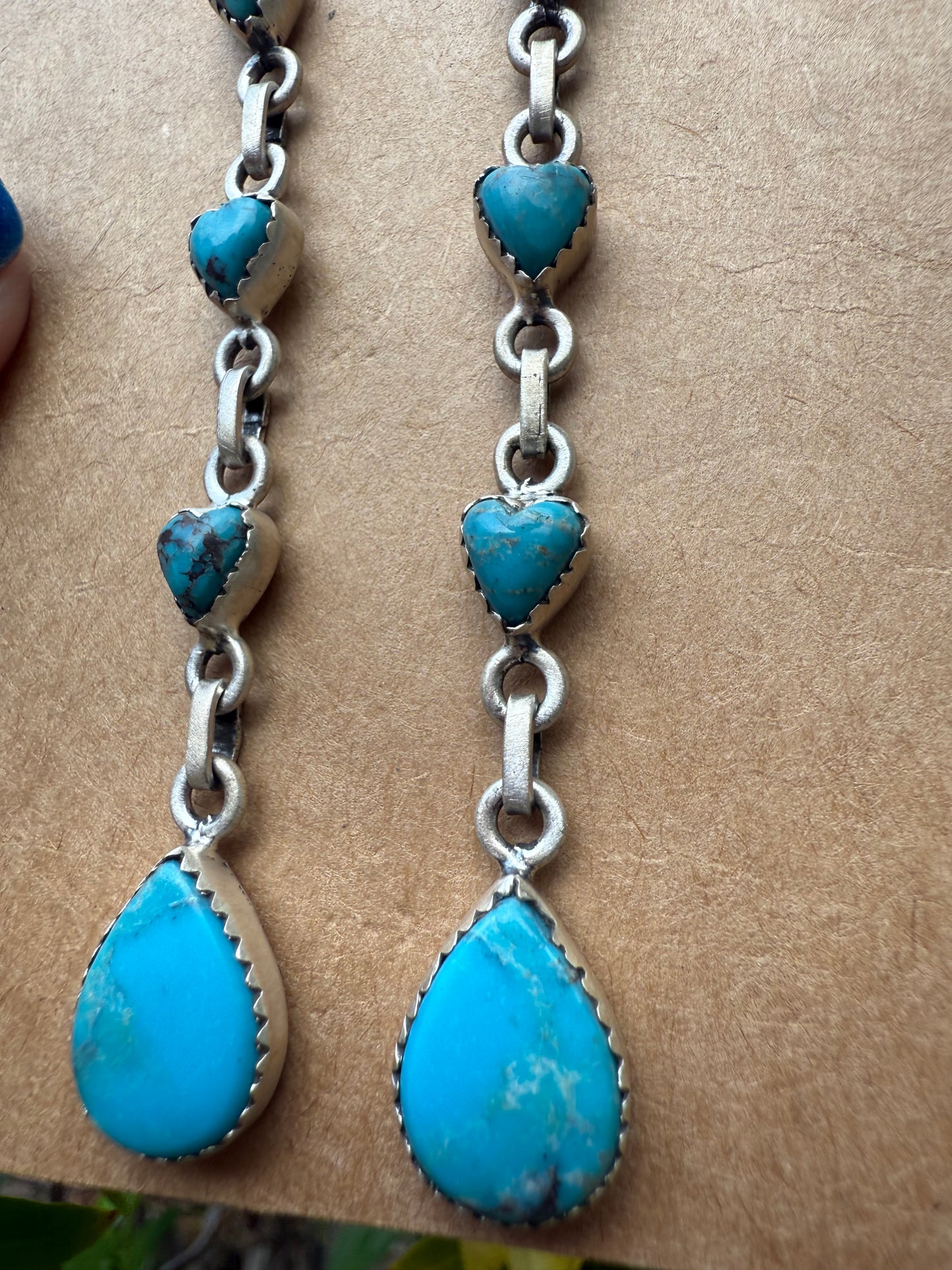 Turquoise Heart Dangle Sterling Silver Drop Earrings