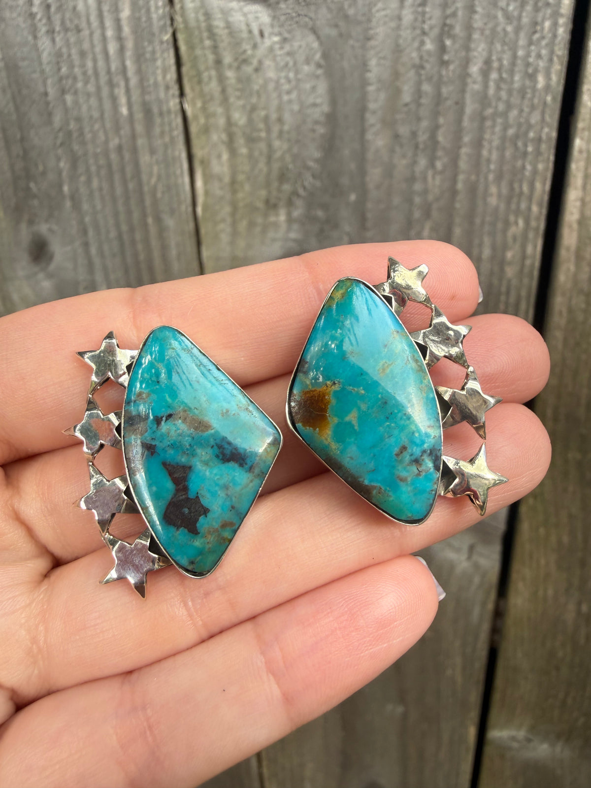 Navajo Turquoise Star Sterling Silver 4 Stone Lariat or Earrings
