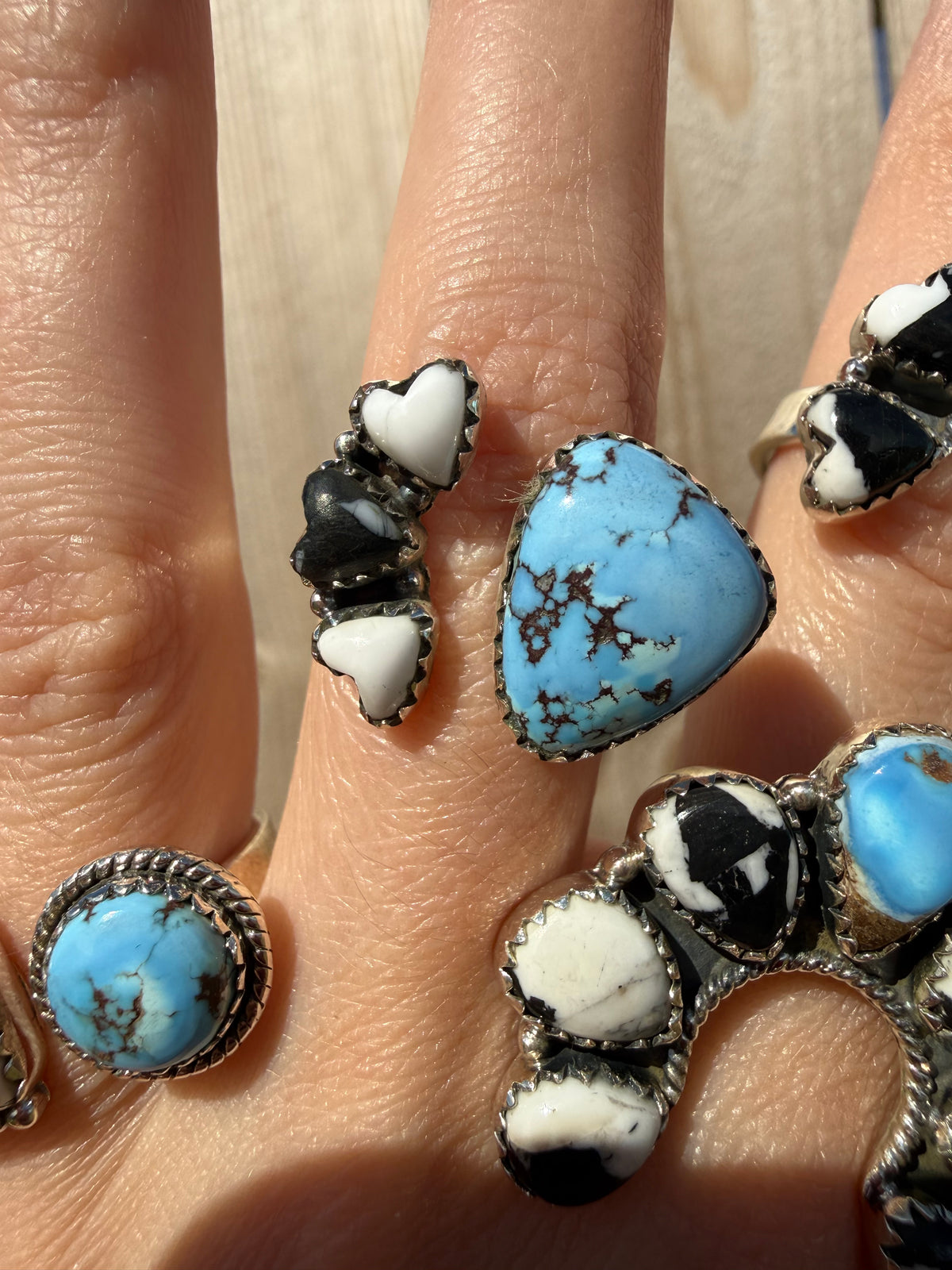 Golden Hills Turquoise and White Buffalo Sterling Silver Adjustable Ring