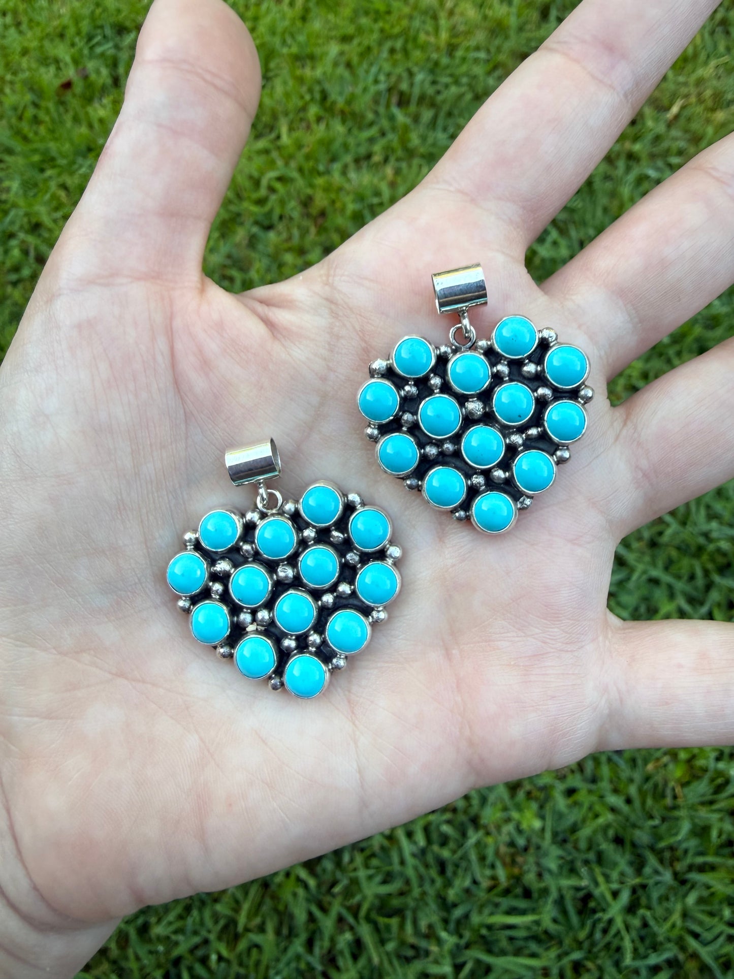 Navajo Turquoise Heart Cluster Sterling Silver Pendant