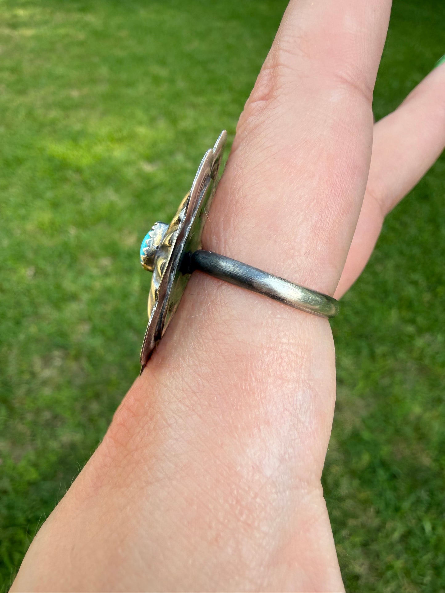 Native Turquoise Concho Adjustable Sterling Silver Rings