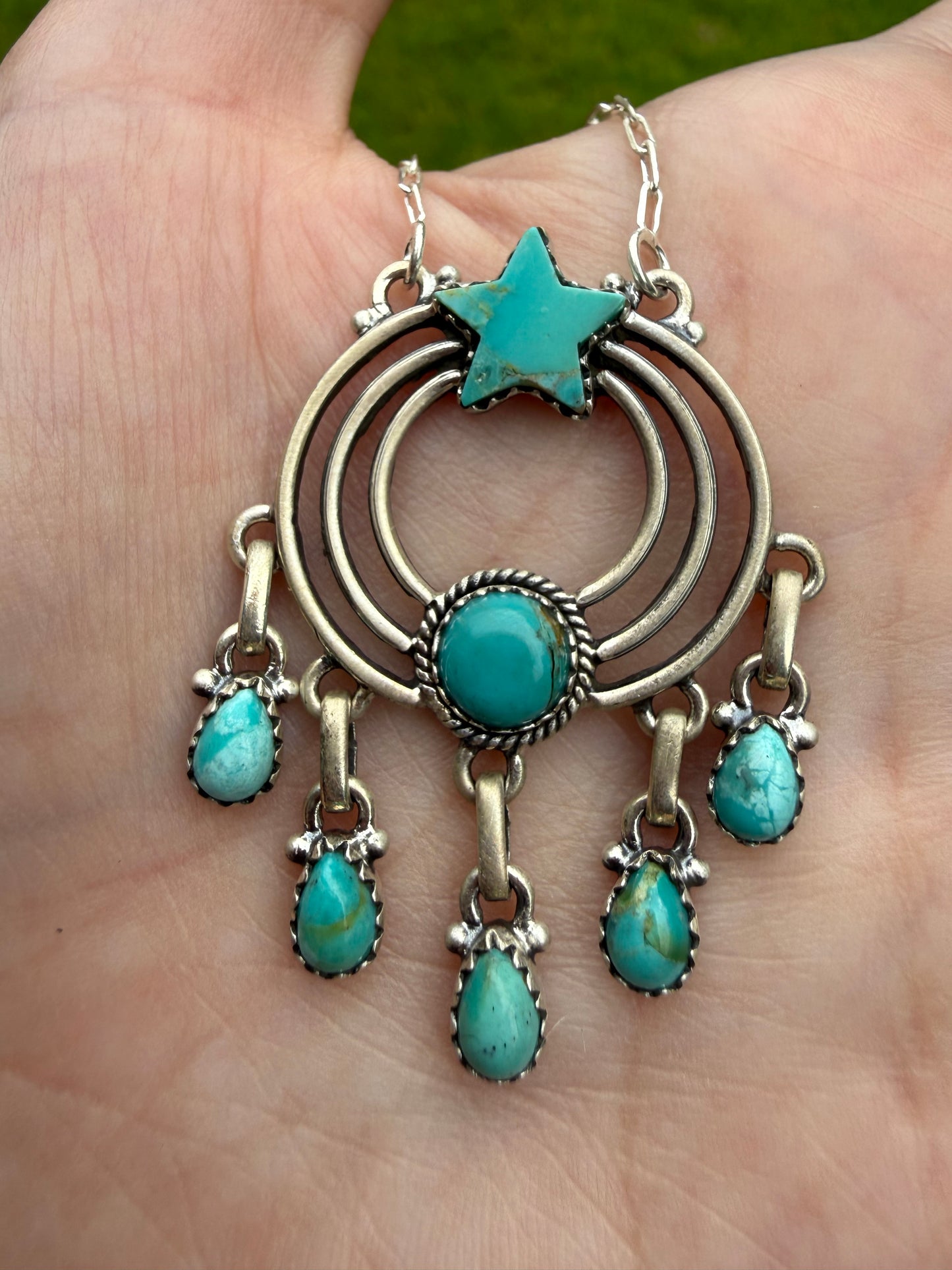 Turquoise Star Dream Catcher Sterling Silver Necklace