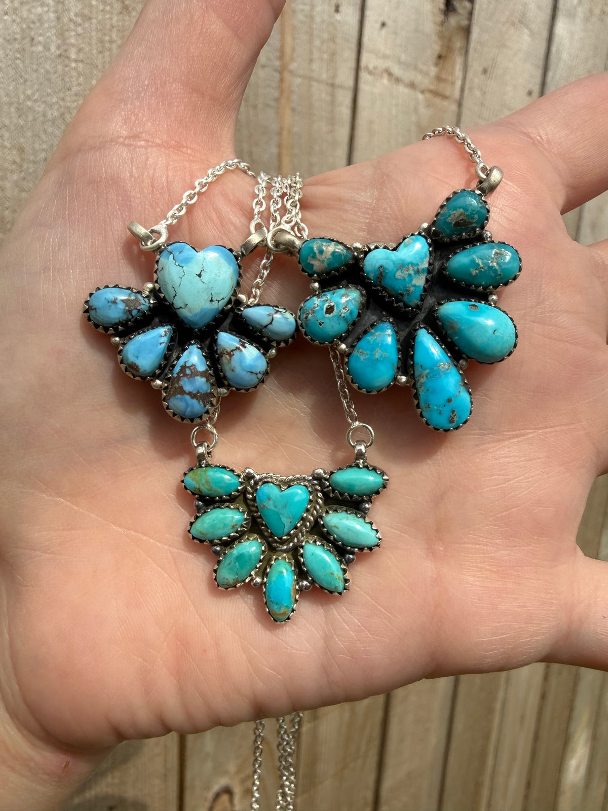 Premium Turquoise Heart Half Cluster Sterling Silver Necklace