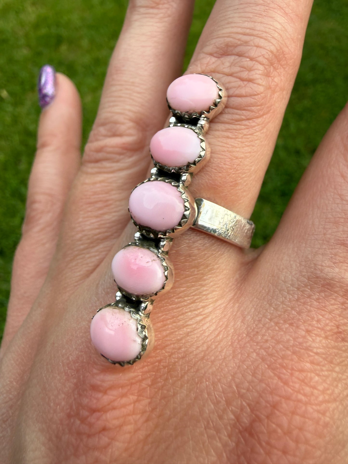 Pink Conch 5 Stone Sterling Silver Crawler Sterling Silver Ring