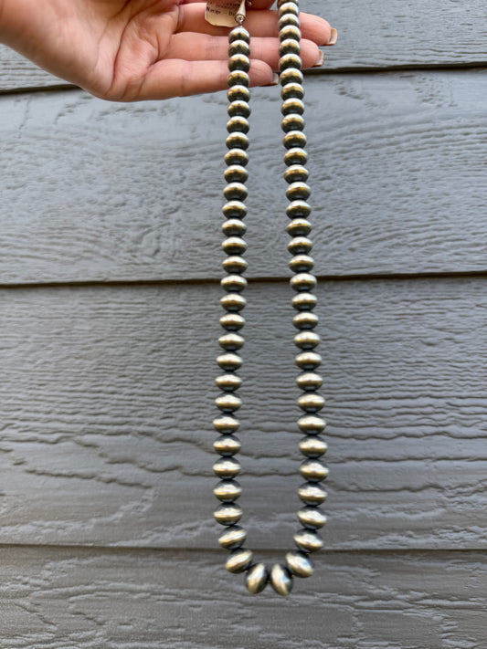Navajo Pearl 20 Inch 10 MM Sterling Silver Handmade Necklace