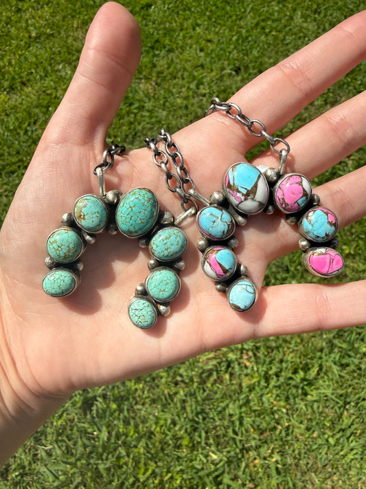 Navajo Mine 8 Turquoise or Cotton Candy Turquoise Naja Sterling Silver Necklace by Augustine Largo