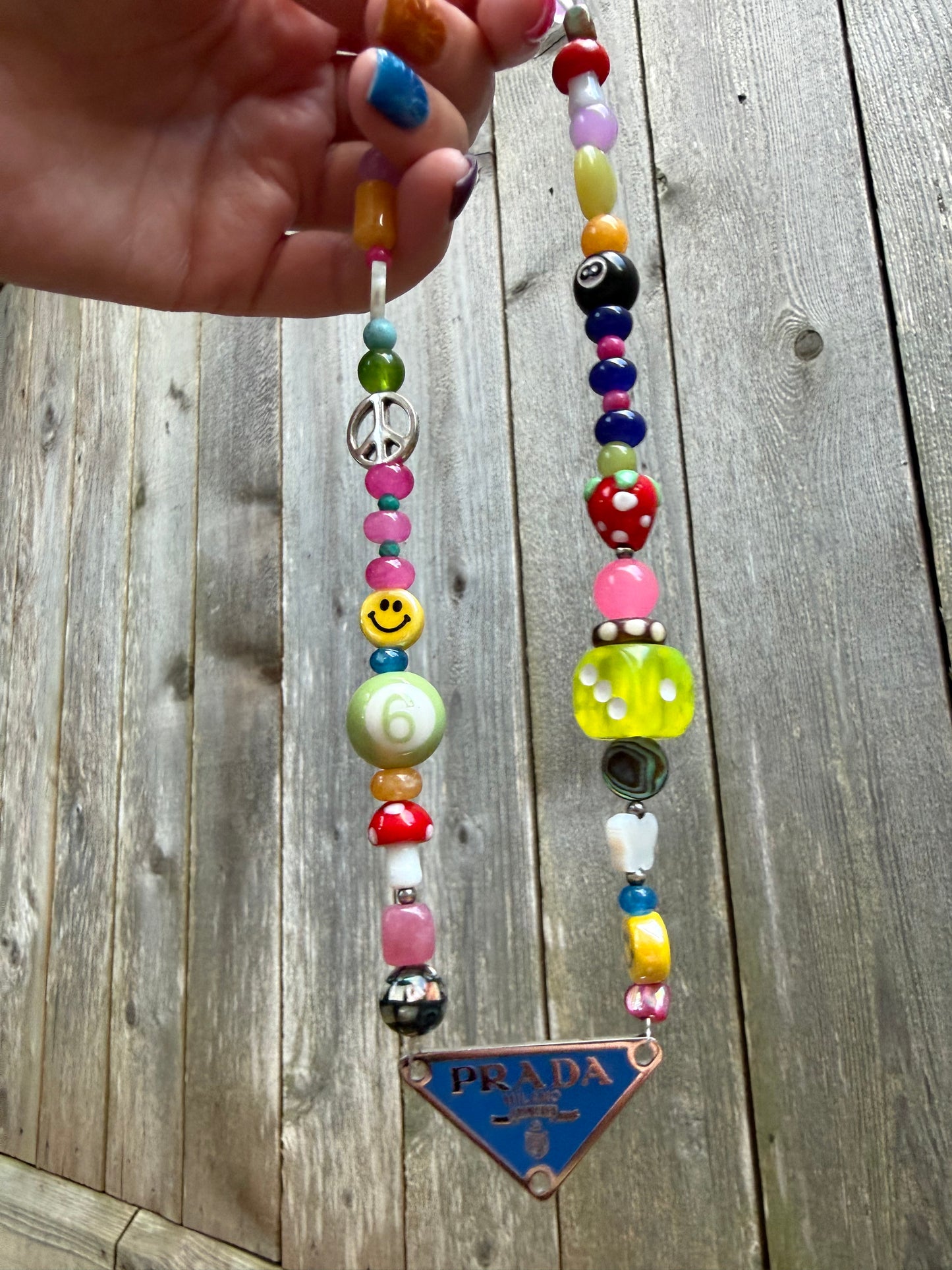 Funky Fun Prada Plate Beaded Necklace