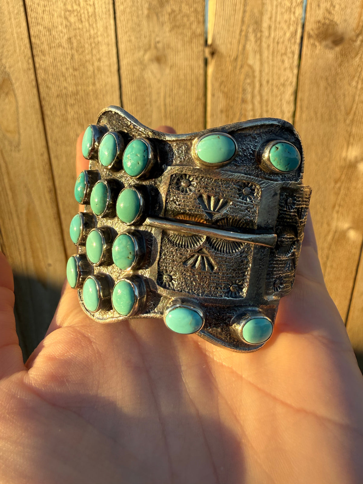 Navajo Turquoise Cluster Belt Buckle Sterling Silver Cuff Bracelet