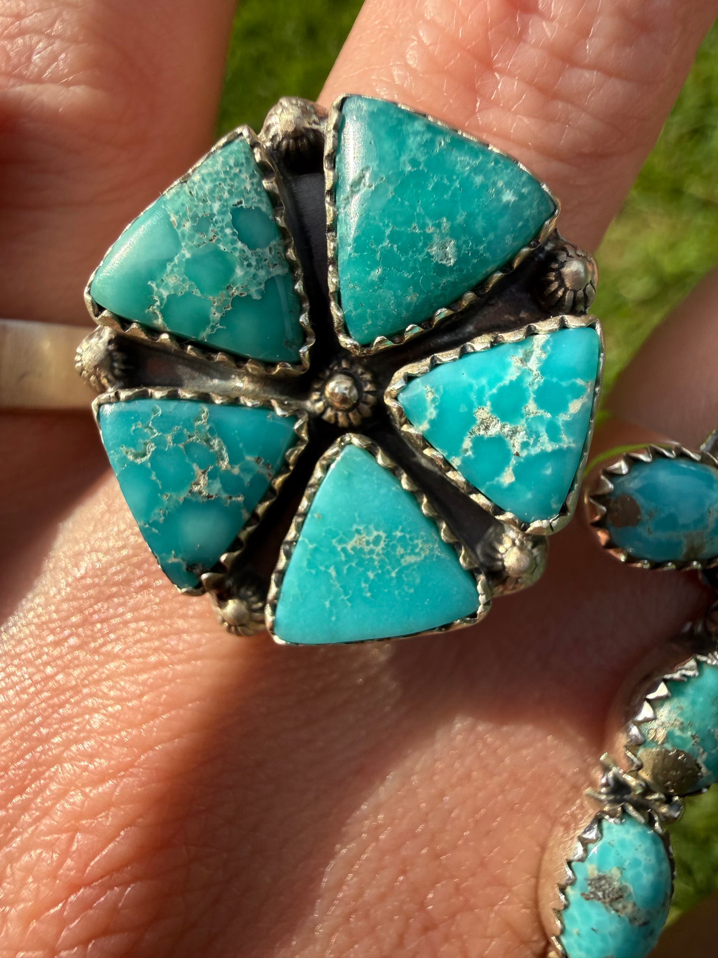 Whitewater Turquoise Cluster Sterling Silver Adjustable Ring