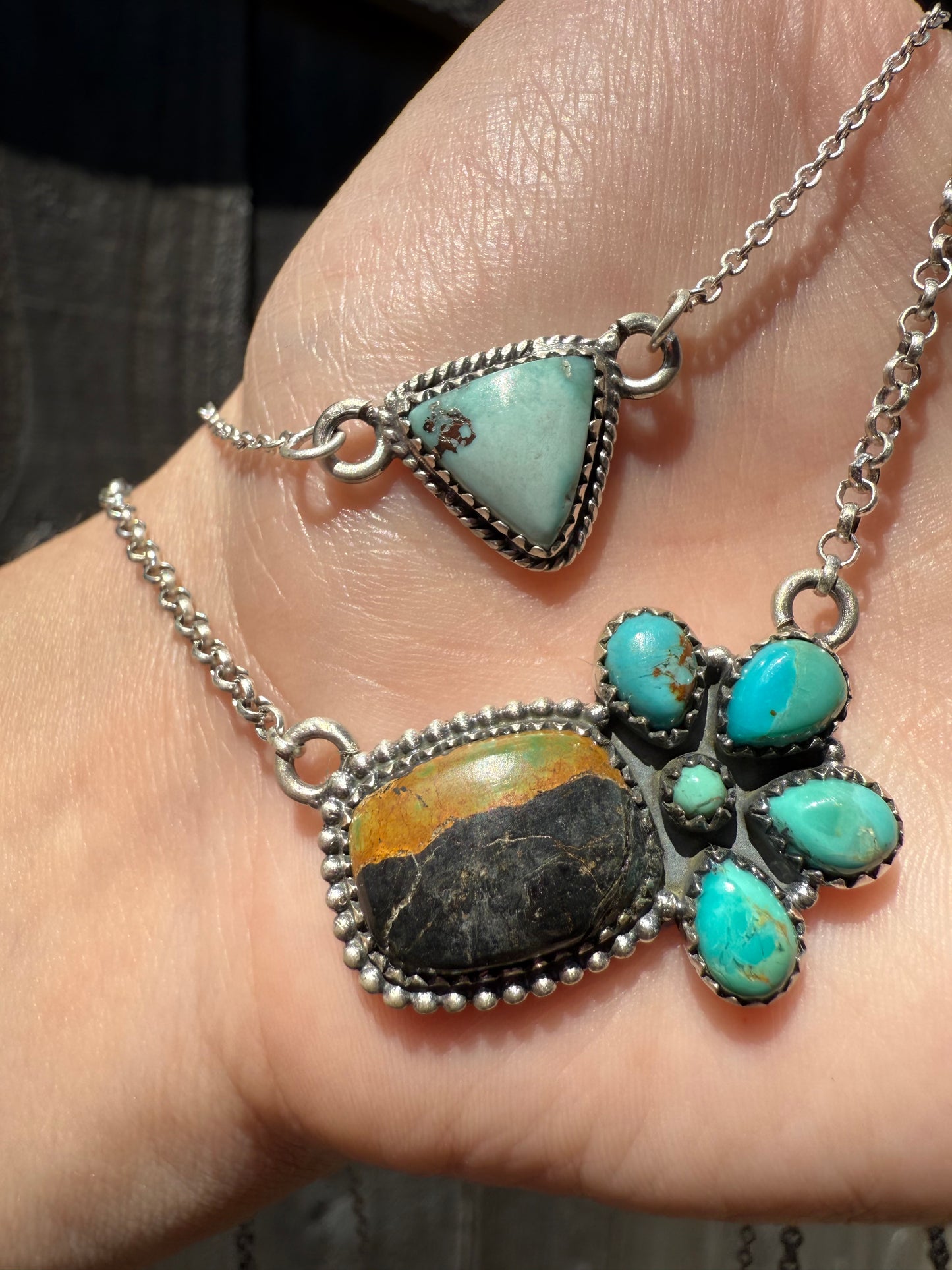 Half Flower Double Strand Sterling Silver Necklace