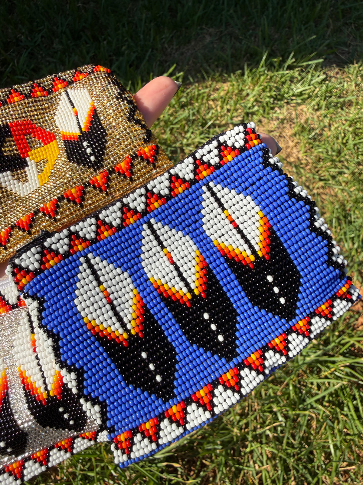 Native Beadwork Wallet Card Pouch Lined with Zipper