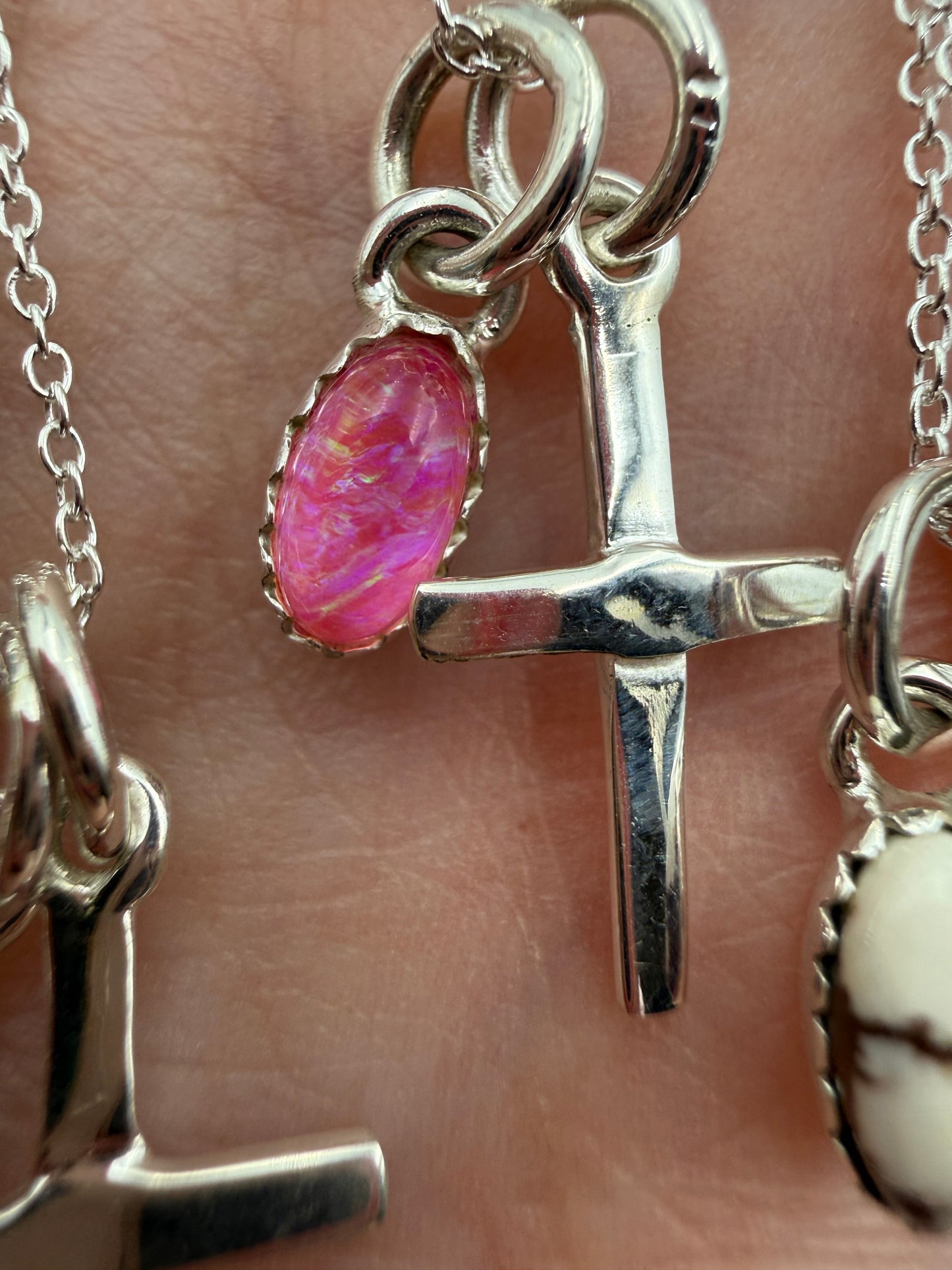 Sterling Silver Cross And Gemstone Charm Necklaces