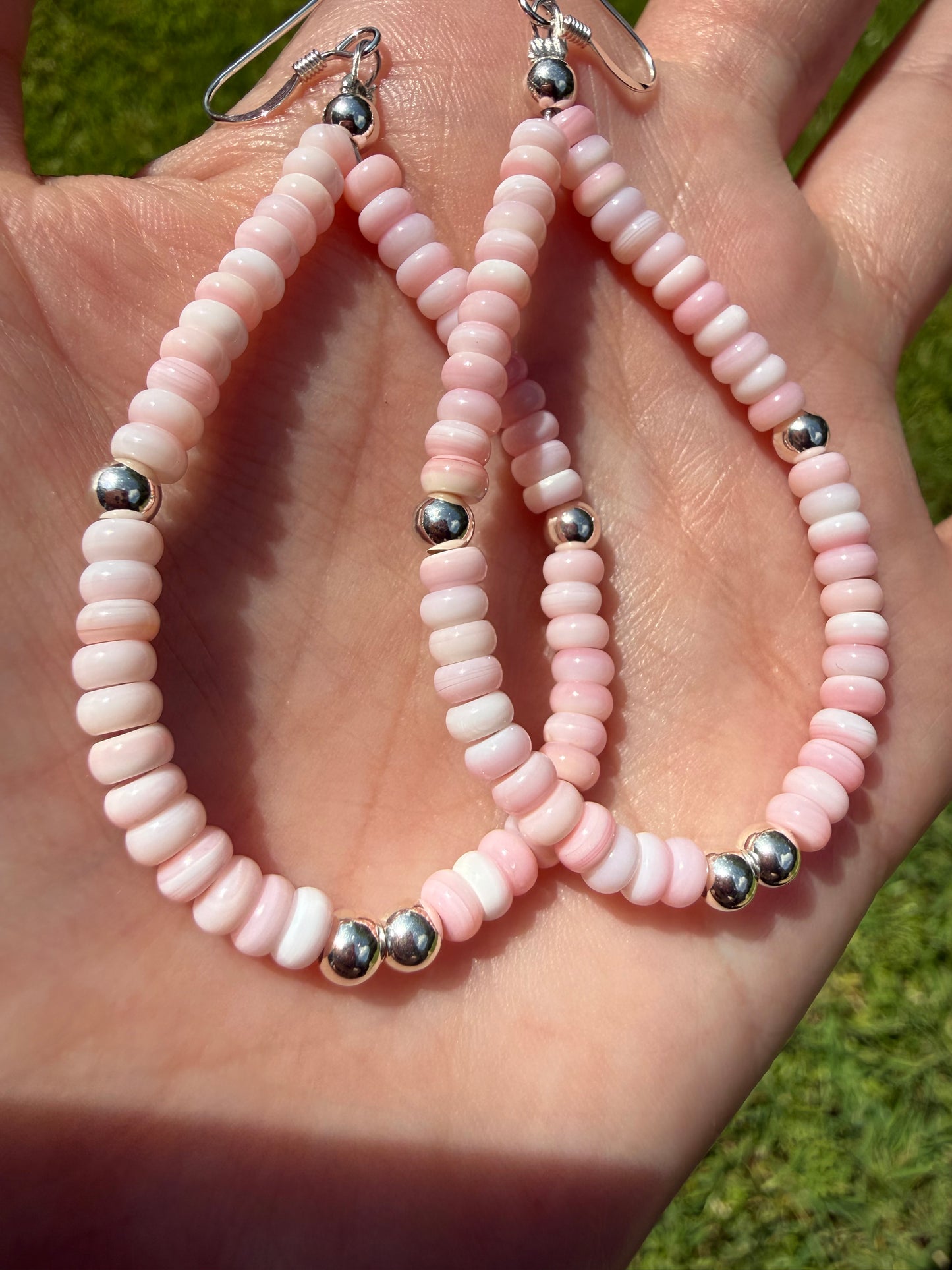 Navajo Pink Conch with Sterling Pearl Dangle Tear Drop Earring