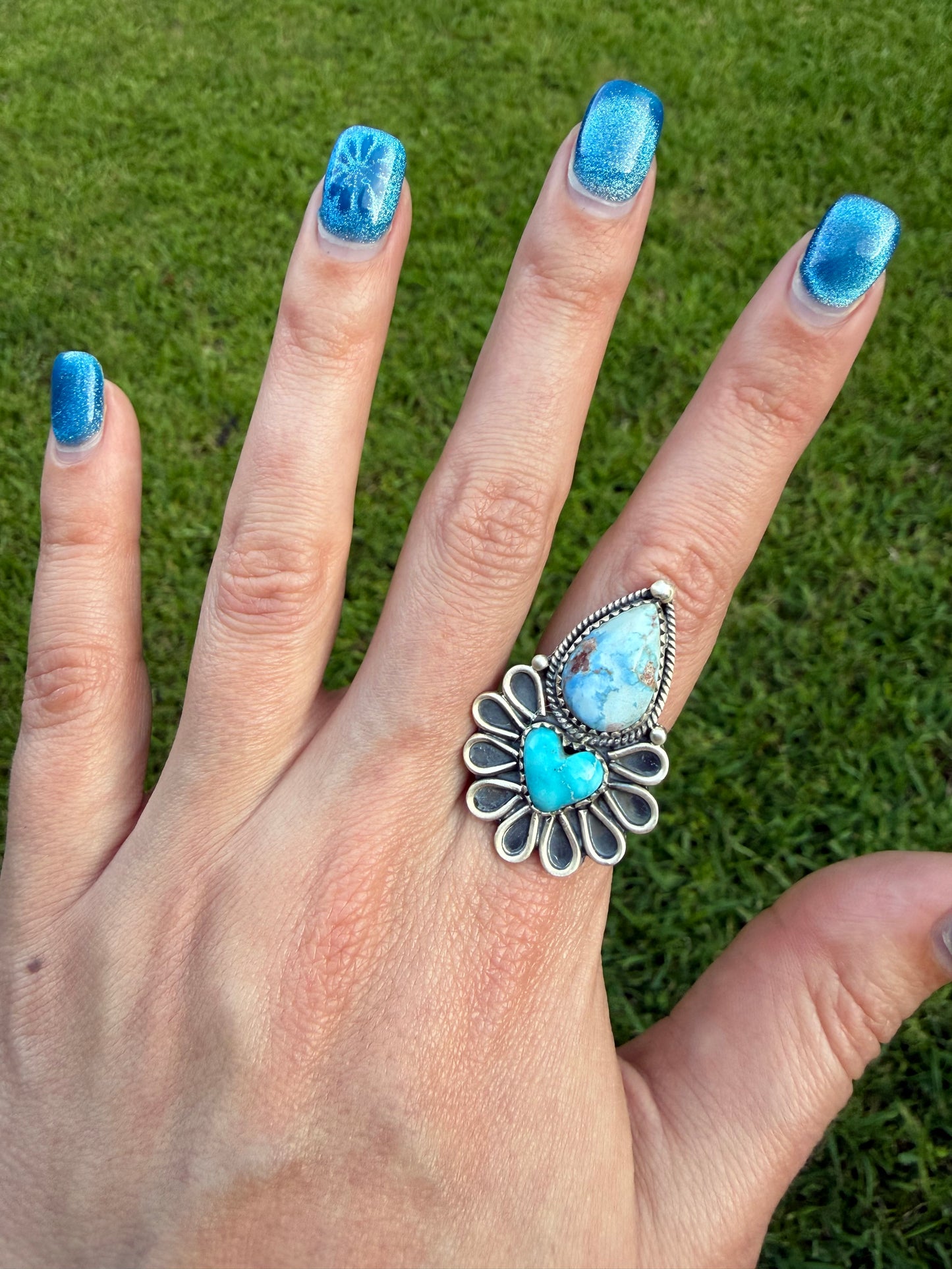 Golden Hills and Whitewater Turquoise Sterling Silver Adjustable Ring