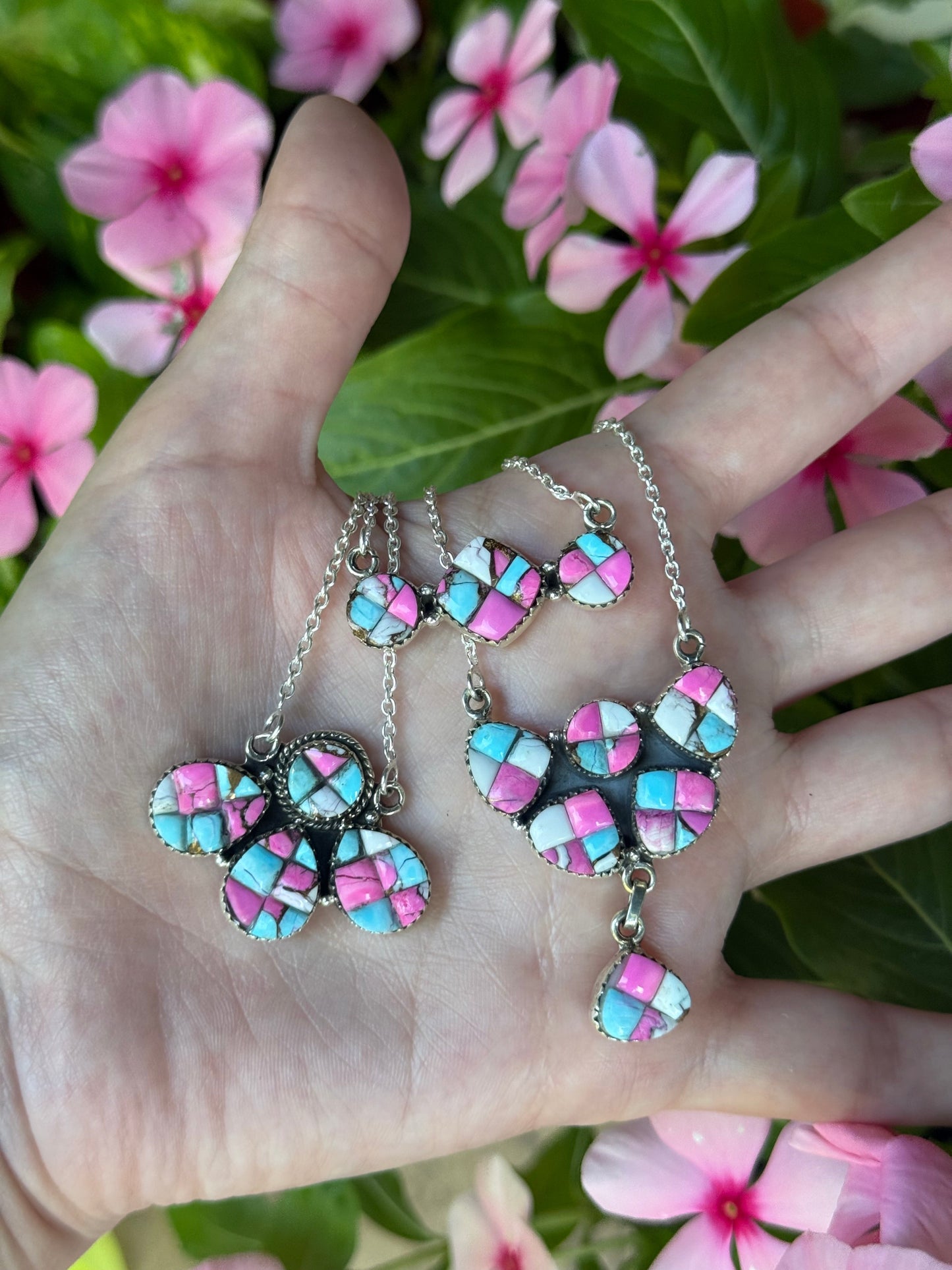 Cotton Candy Turquoise Cobblestone Sterling Silver Necklace