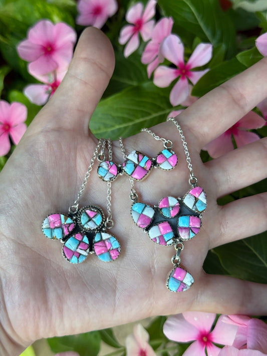 Cotton Candy Turquoise Cobblestone Sterling Silver Necklace
