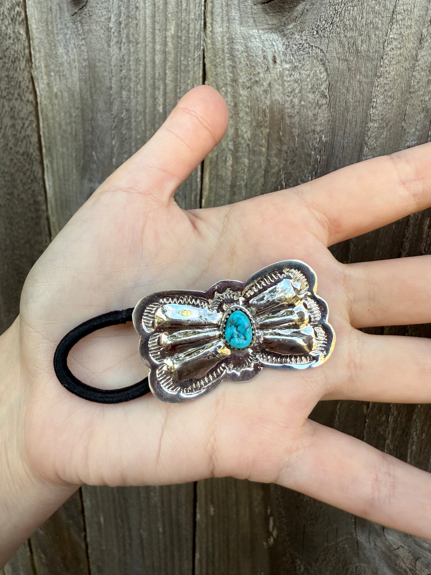 Navajo Turquoise Accent Bow Concho Hair Tie