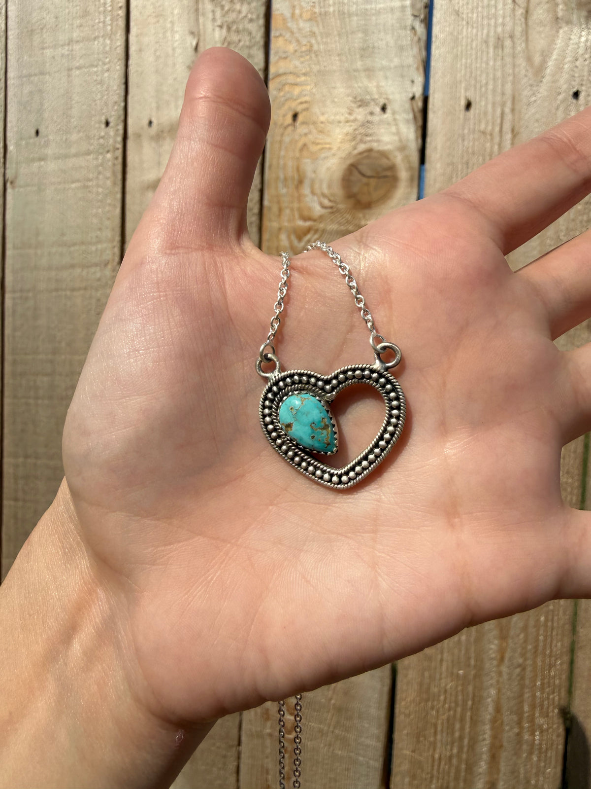 Turquoise Sterling Silver Heart Outline Sterling Silver Necklace