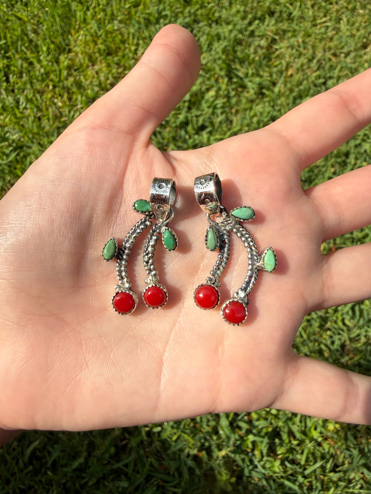 Kingman Turquoise and Red Rosarita Cherry Sterling Silver Pendant
