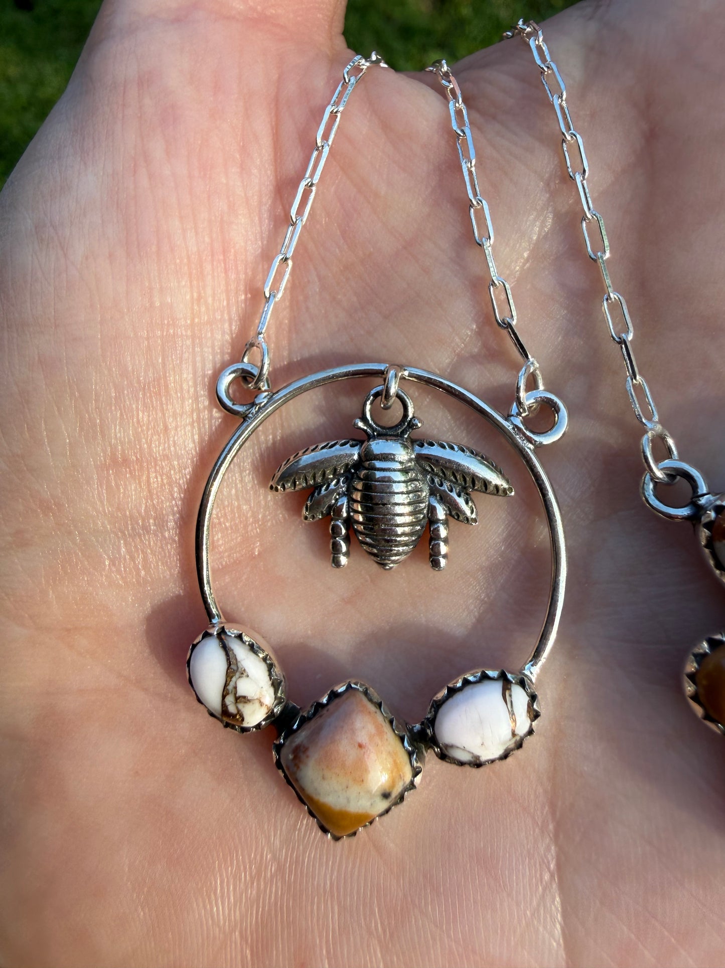 Angel Dahlia & Deer Fawn Honey Bee Sterling Silver Necklace