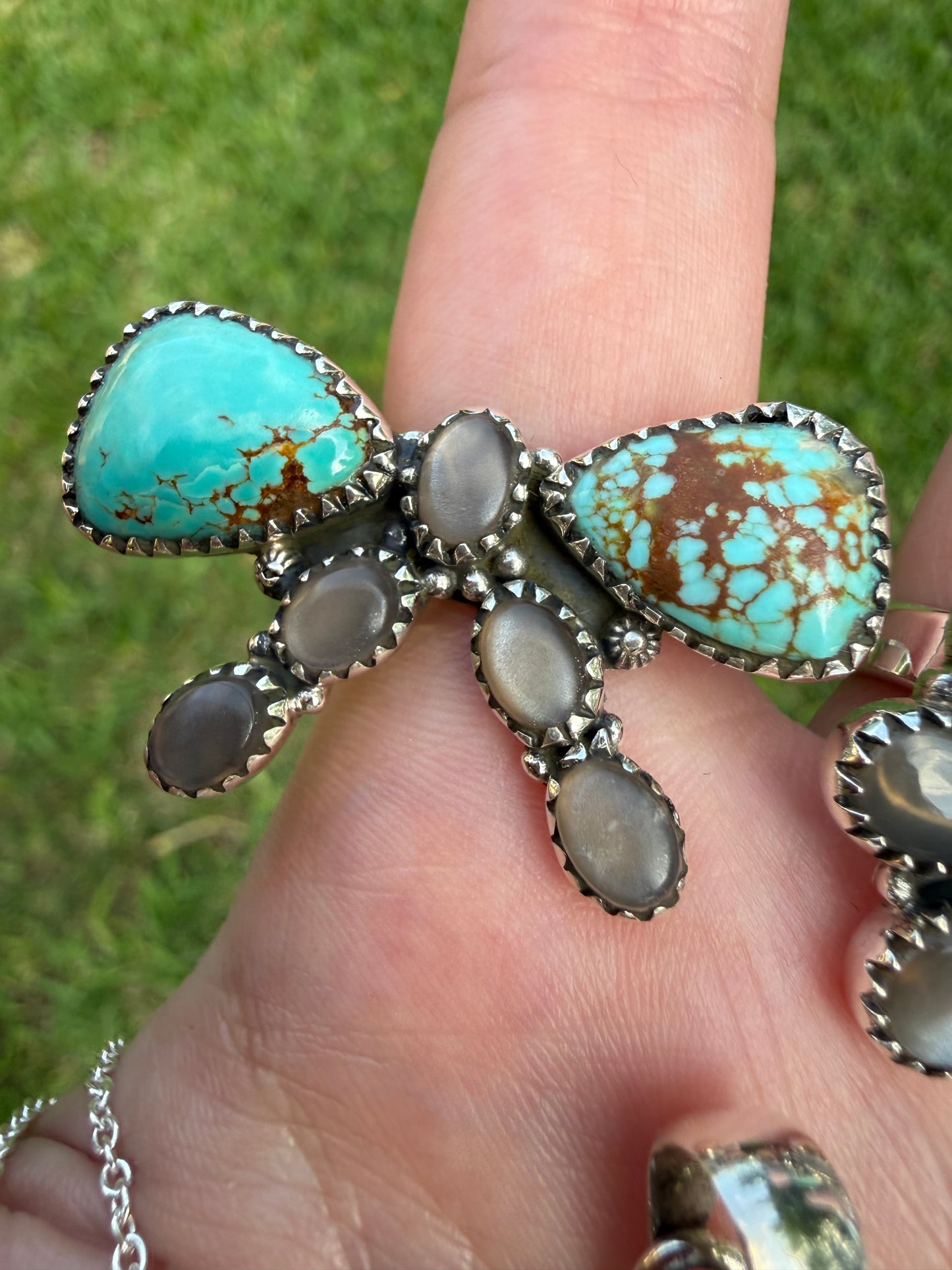 Mine 8 Turquoise and Chocolate Moonstone Sterling Silver Necklace, Ring, or Pendant