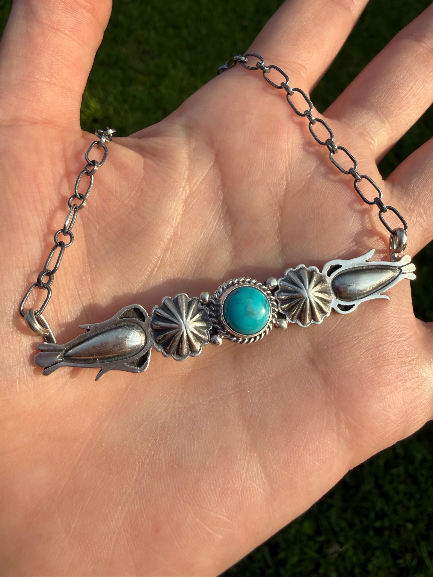 Navajo Turquoise Sterling Silver Accent Bar Necklace