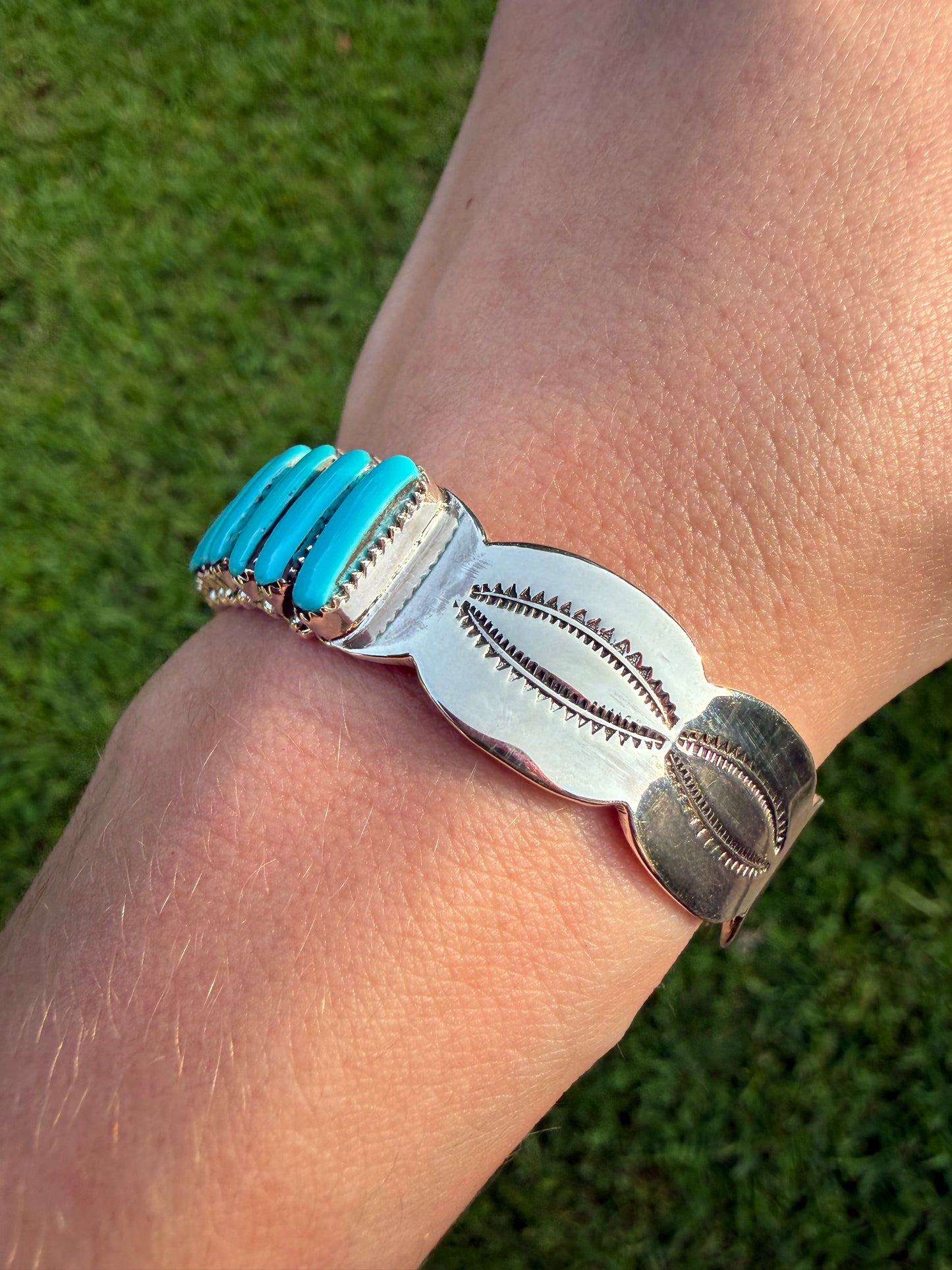 Navajo Turquoise Bar Full Sterling Silver Cuff