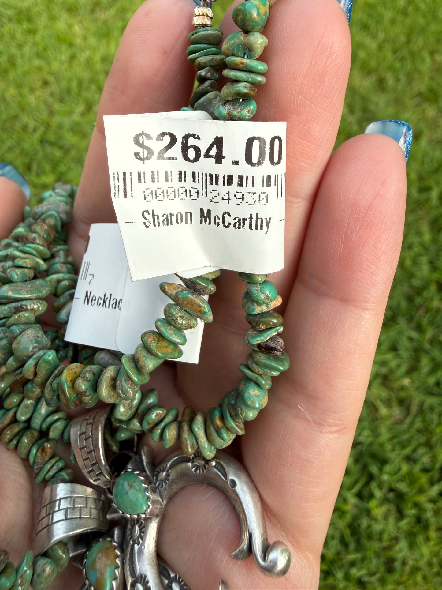 Navajo Turquoise Naja Sterling Silver Pendant with Turquoise Chip Necklace