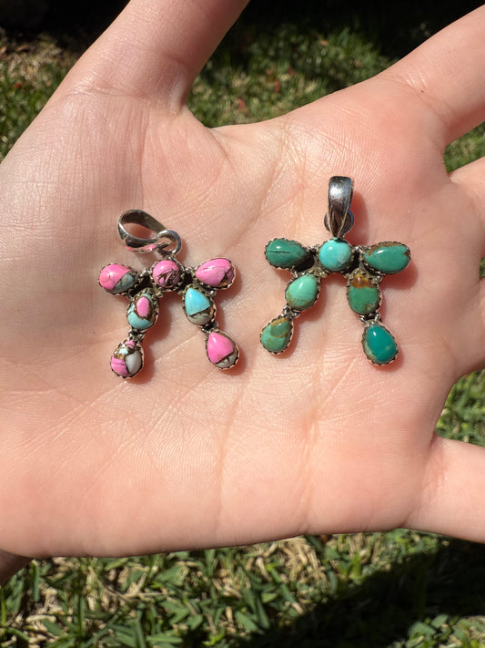 Bow Turquoise and Cotton Candy Sterling Silver Bow Pendant