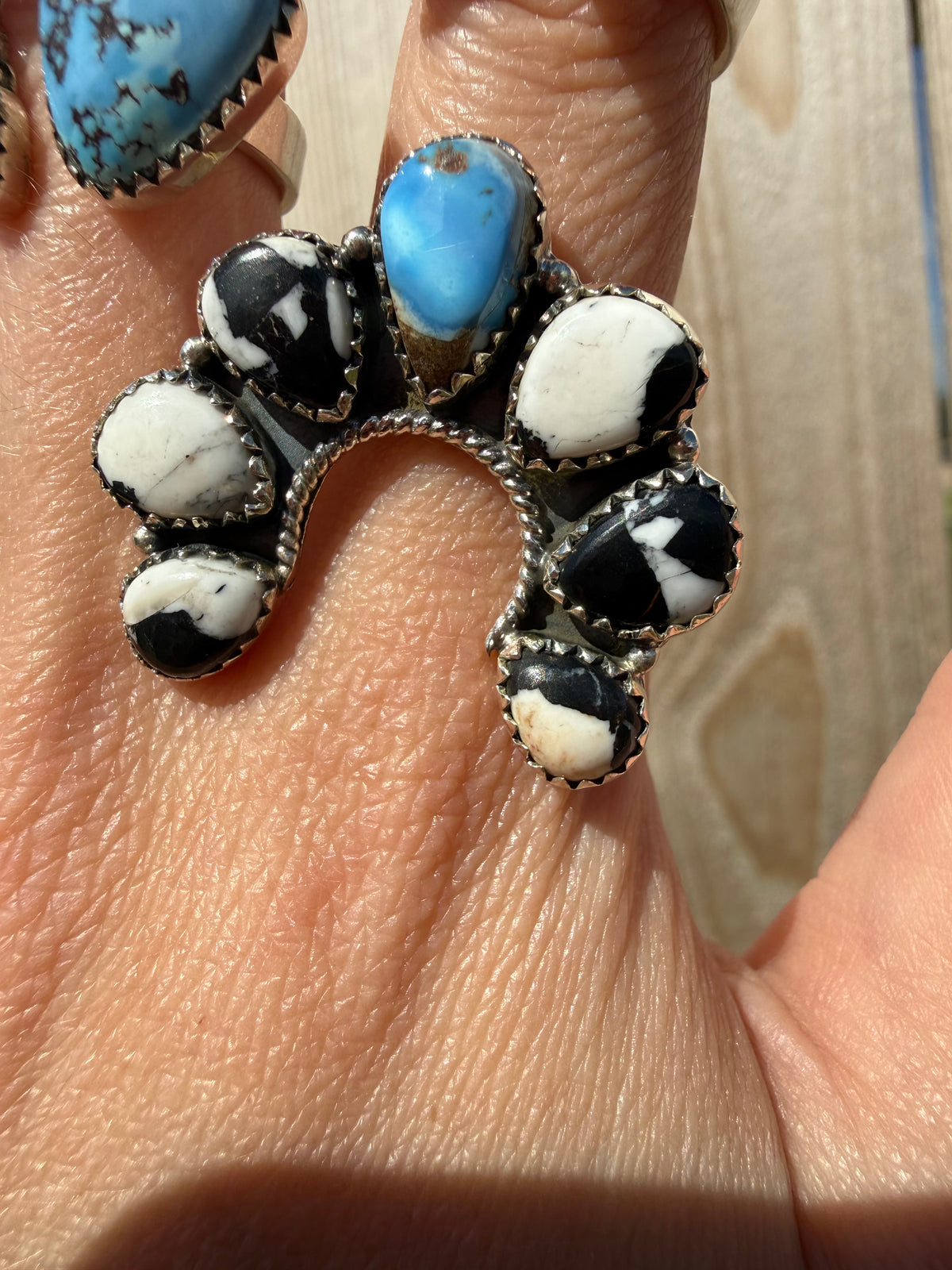 Golden Hills Turquoise and White Buffalo Sterling Silver Adjustable Ring