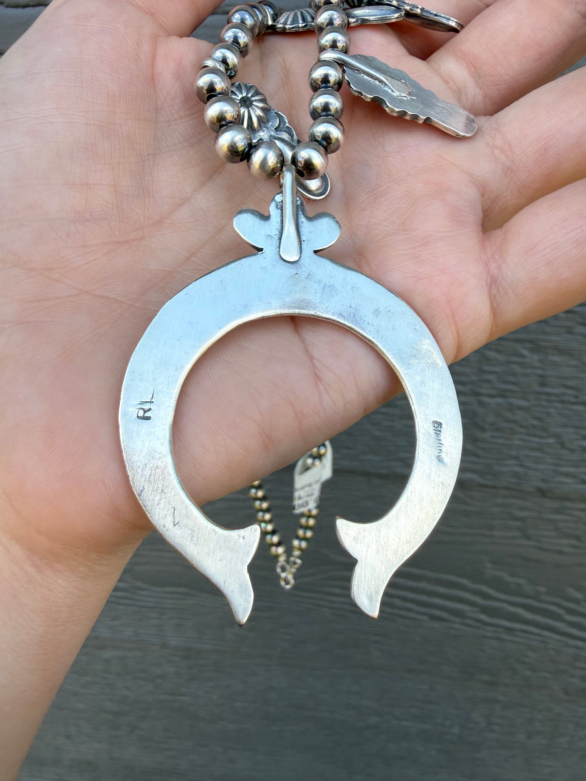 Navajo Naja All Sterling Silver Flower Accent Necklace