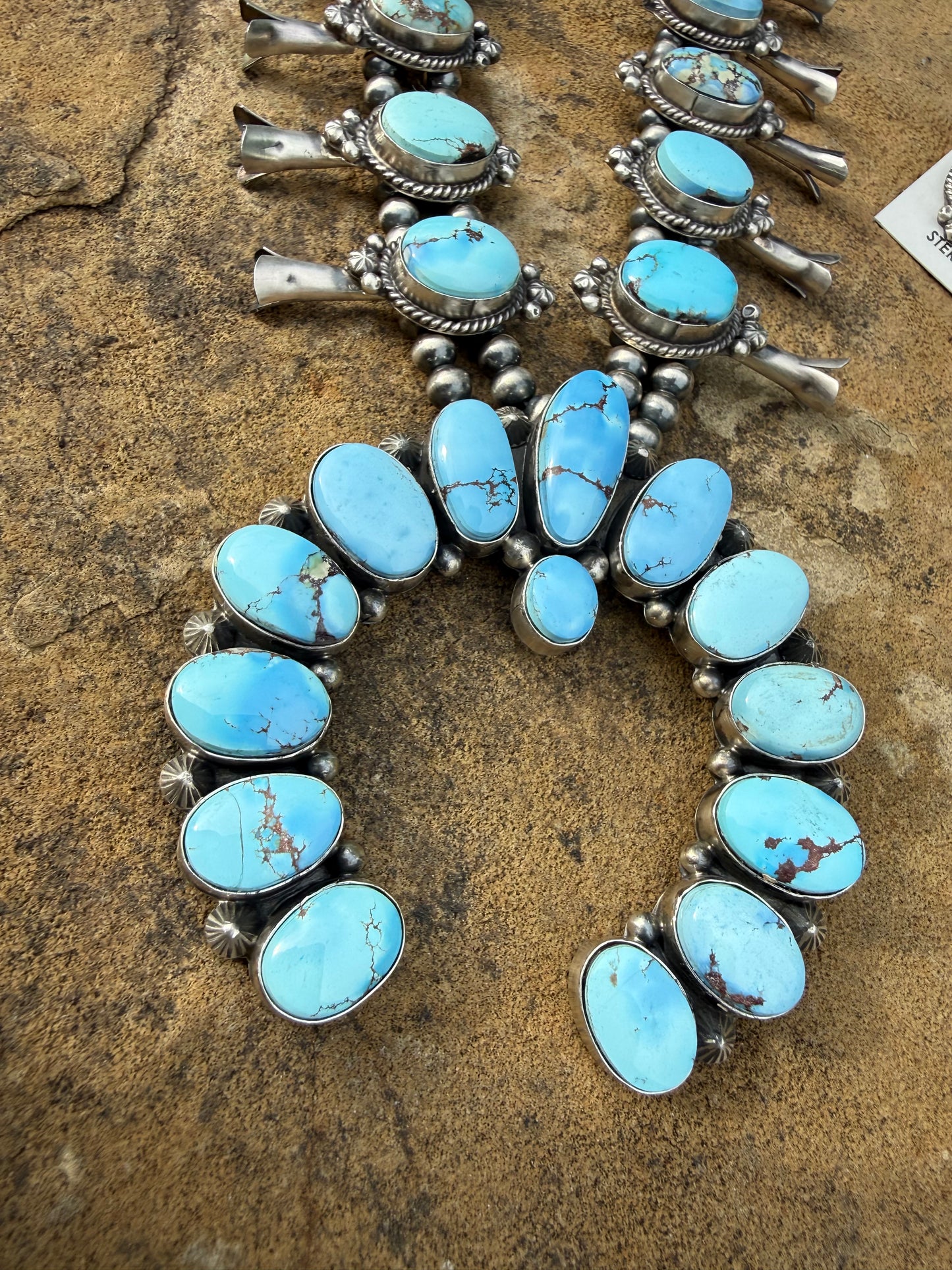 Native Golden Hills Turquoise Squash Blossom Statement Necklace