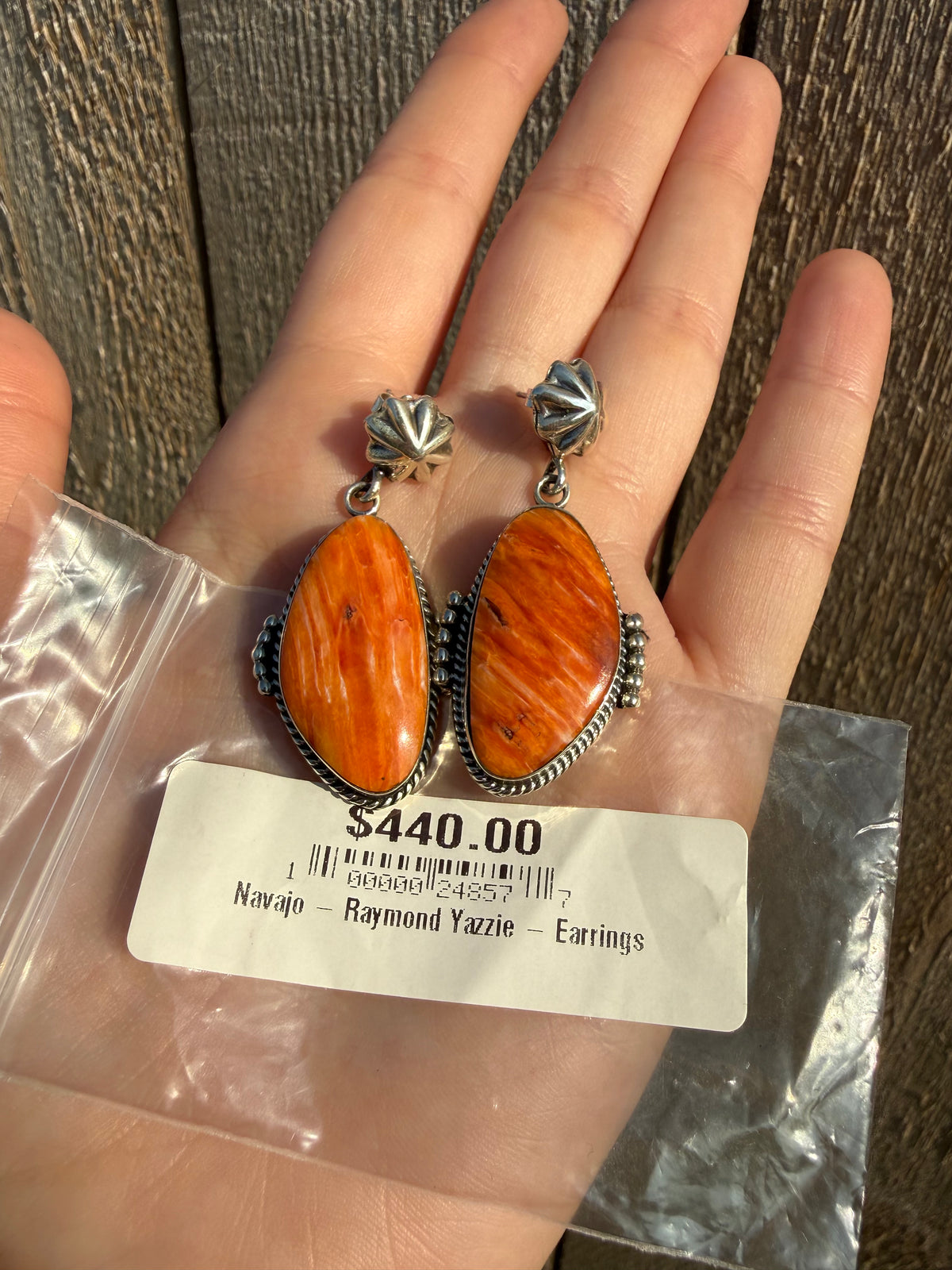 Navajo Orange Spiny Peyote Button Sterling Silver Big Drop Earrings