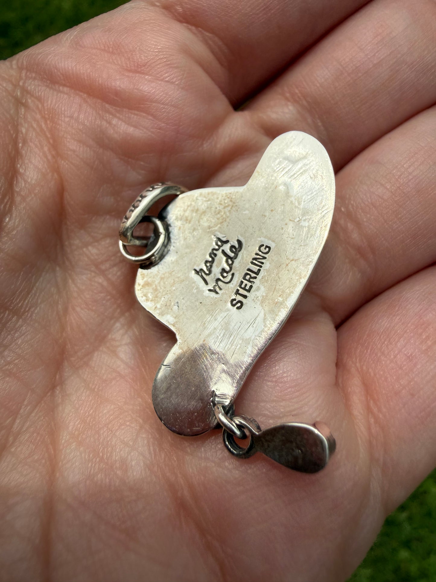 Pink Conch and Turquoise Sterling Silver Cowboy Hat Pendant