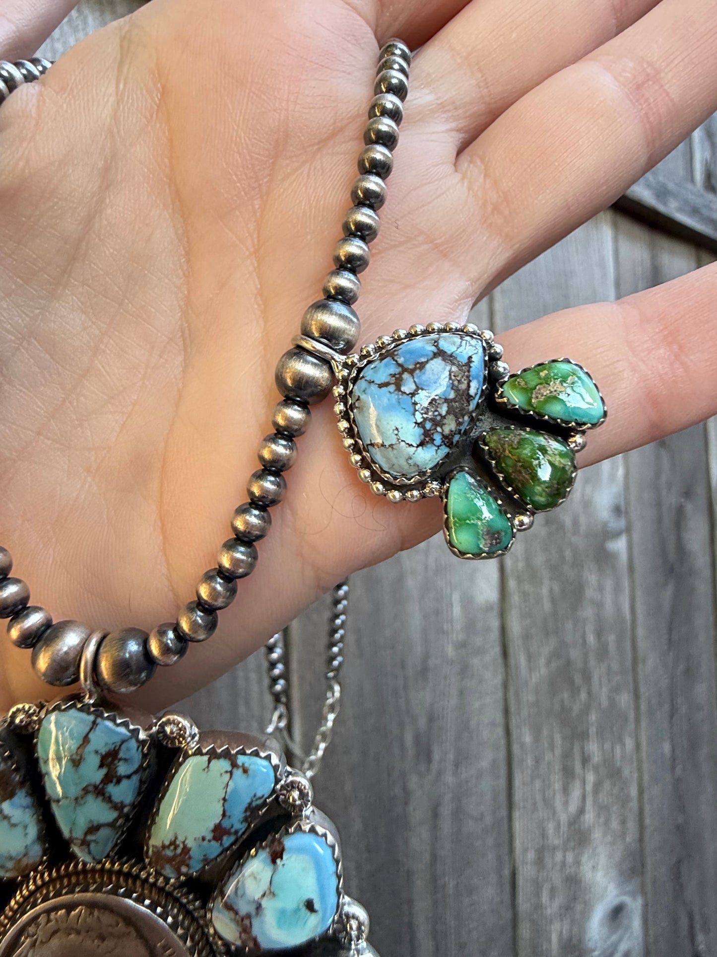 Liberty Coin Golden Hills and Sonoran Gold Turquoise Statement Sterling Silver Necklace