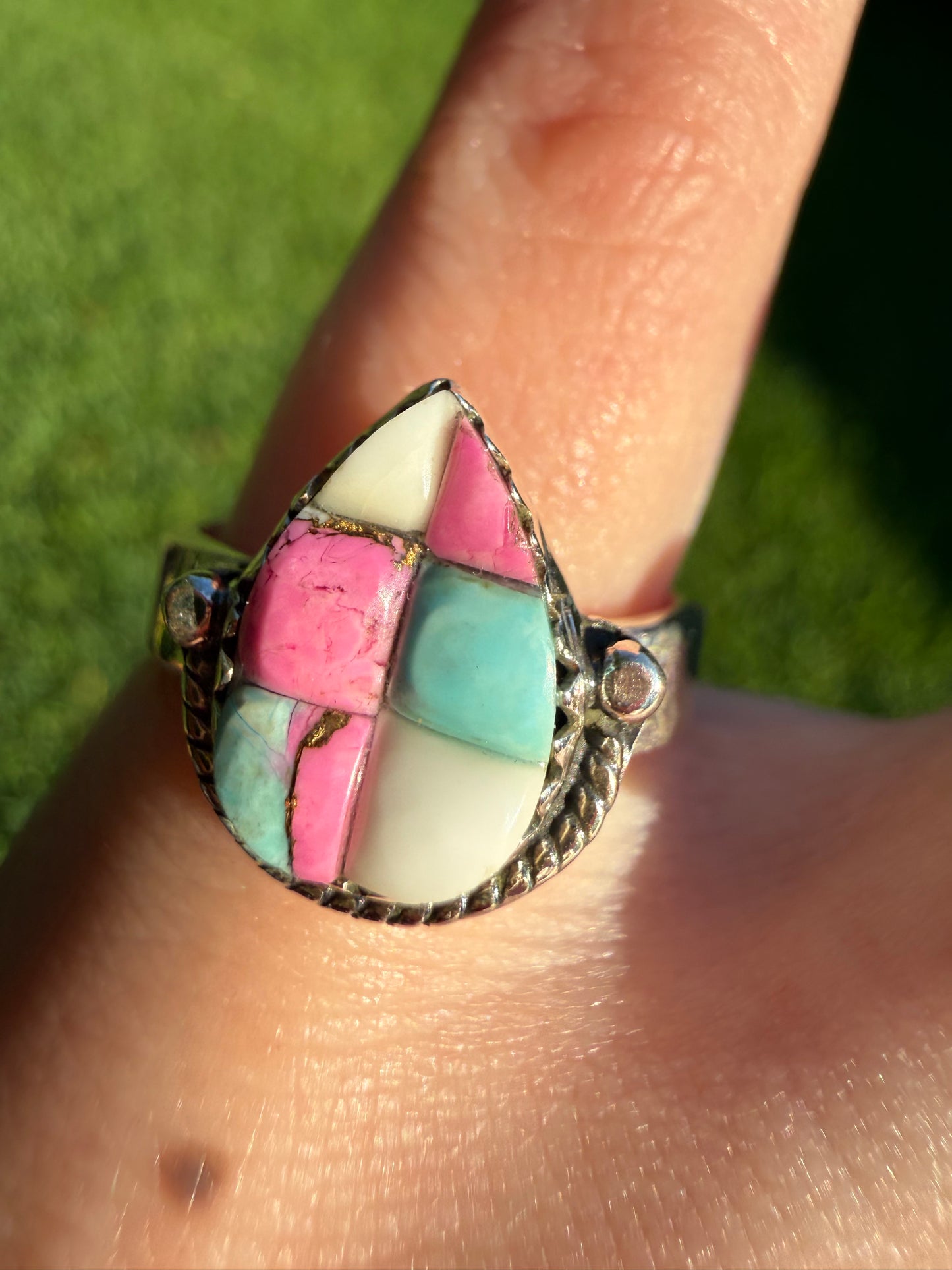 Cotton Candy Turquoise Cobblestone Sterling Silver Adjustable Rings