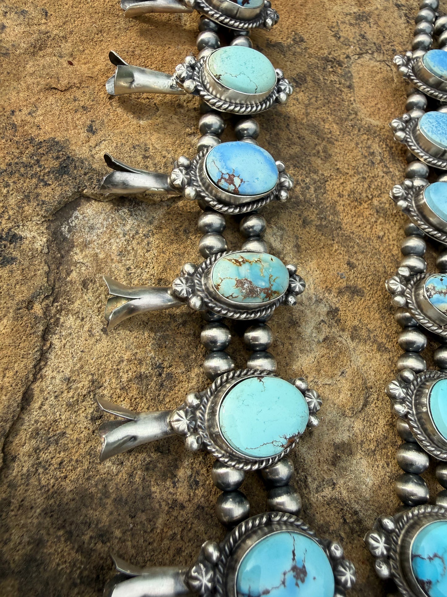 Native Golden Hills Turquoise Squash Blossom Statement Necklace