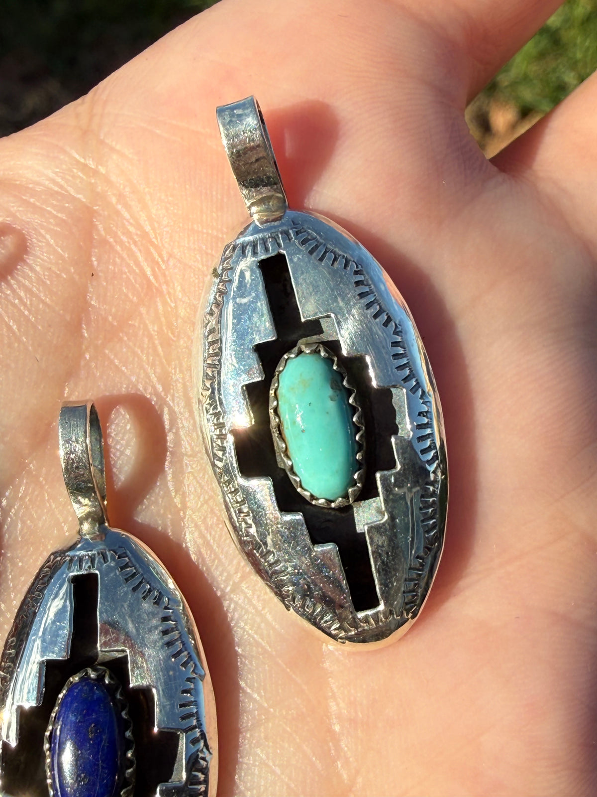 Navajo Turquoise or Lapis Sterling Silver Shadow Box Pendant