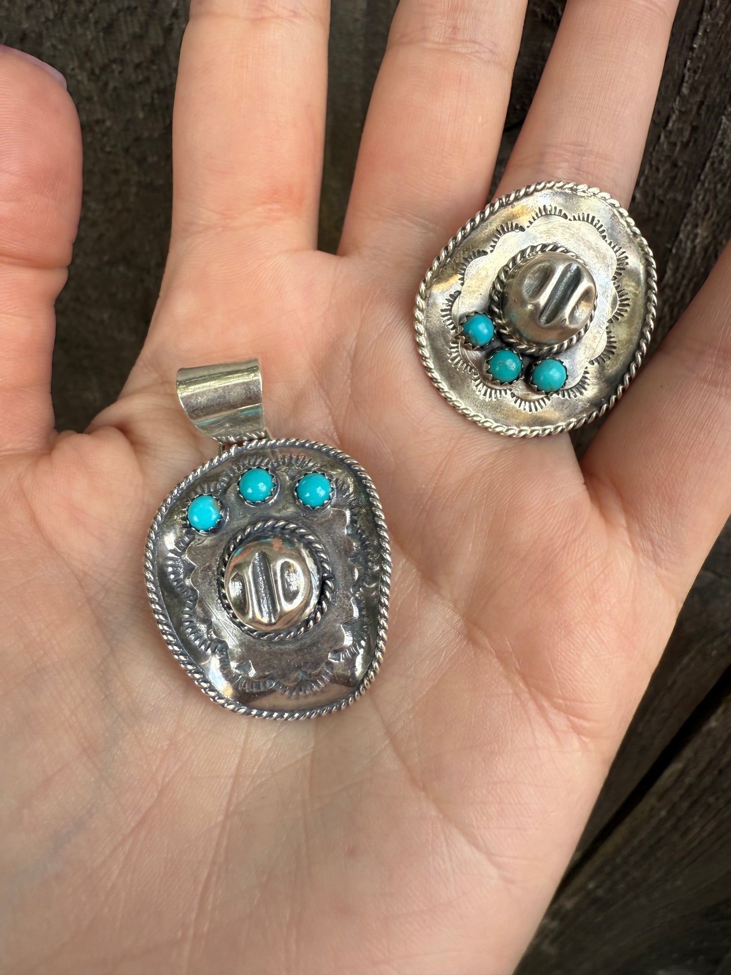 Navajo Turquoise Cowboy Hat Sterling Silver Pendant or Ring