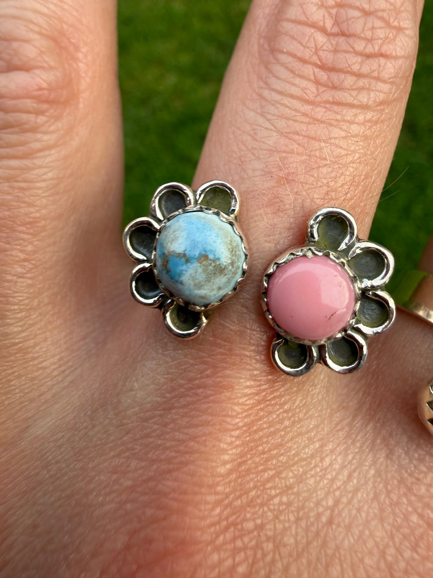 Pink Conch Golden Hills Floater Sterling Silver Rings