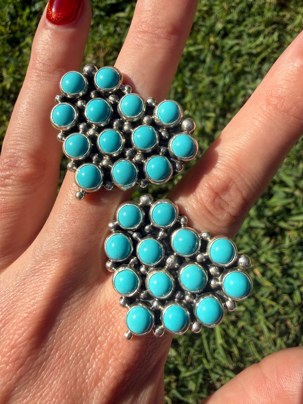 Navajo Turquoise Heart Cluster Sterling Silver Ring