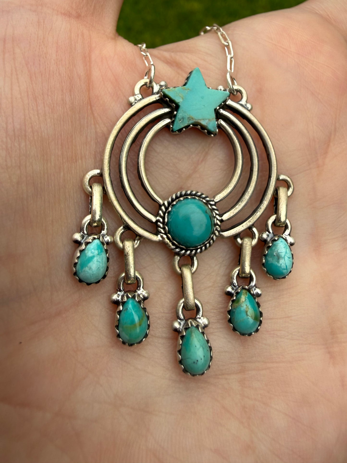 Turquoise Star Dream Catcher Sterling Silver Necklace