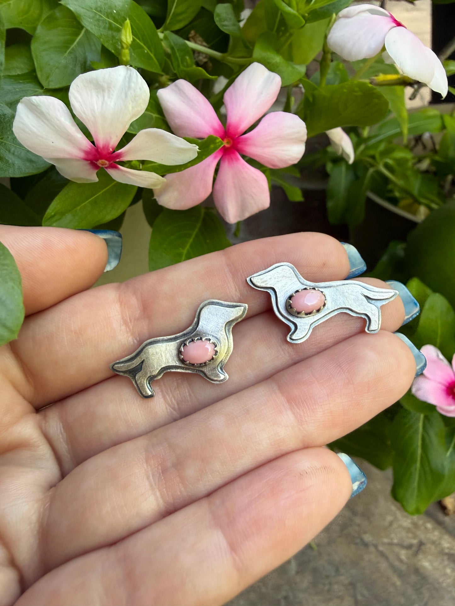 Pink Conch Dachshund Weenie Dog Sterling Silver Earrings