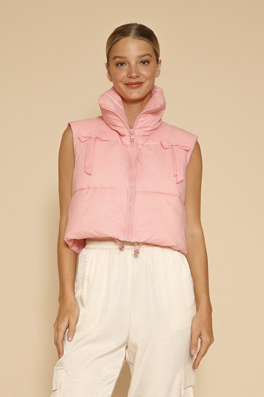 Demi Bow cropped puffer vest