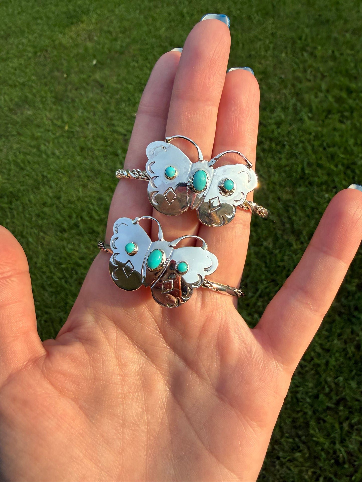 Navajo Turquoise Butterfly Sterling Silver Cuff Bracelet by Sarah Yazzie